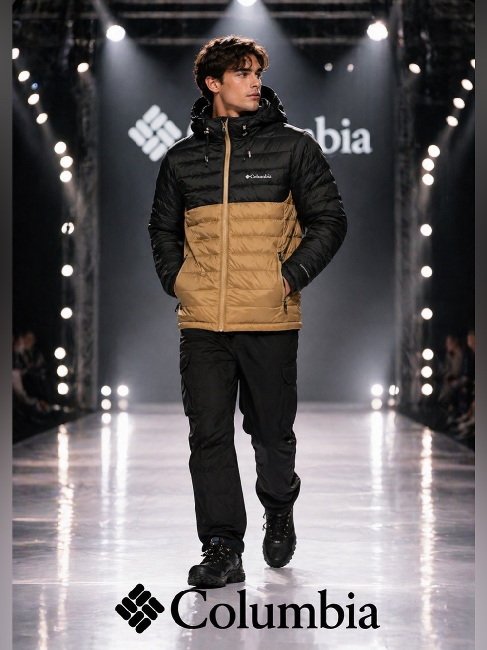 Columbia Men’s Black and Tan Colorblock Puffer Jacket